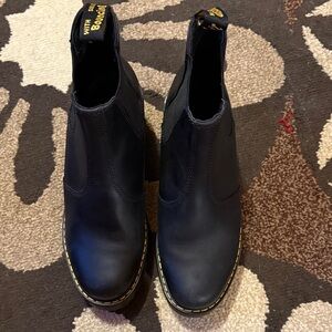 Dr. Martens Black Leather Boots with Yellow Stitching